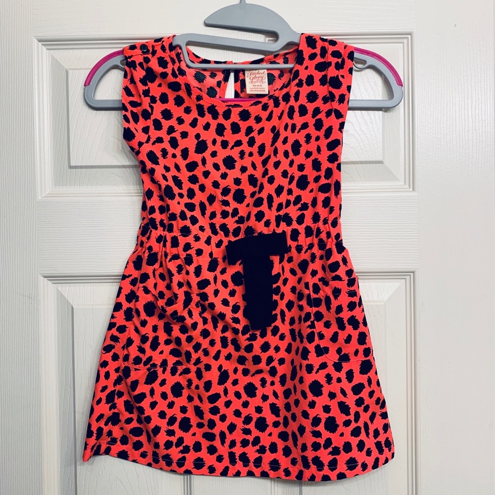 Bright neon pink/orange dress with pockets and bow